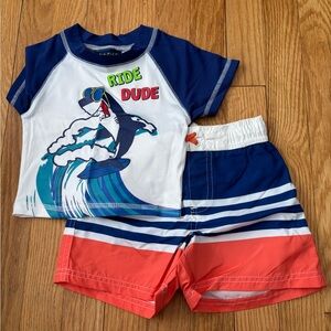 Baby Boys Surfing Shark Rashguard Set - Size 12 Months